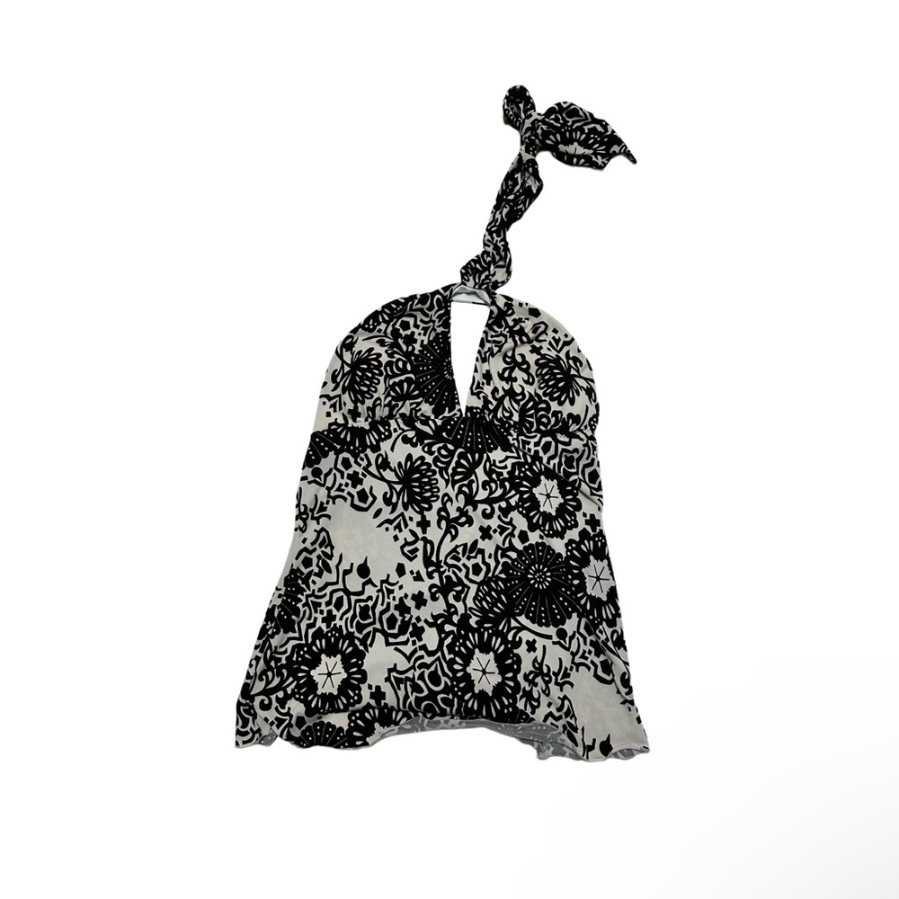 Y2K Speechless Cream and Black Floral Halter Top Sz M